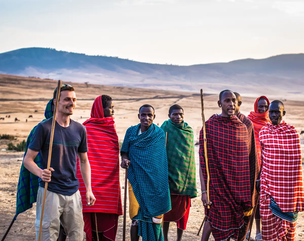 tourists exploring maasai village